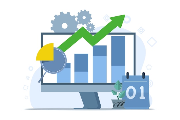 Ilustración vectorial sobre el concepto de análisis financiero o análisis de las finanzas de la empresa