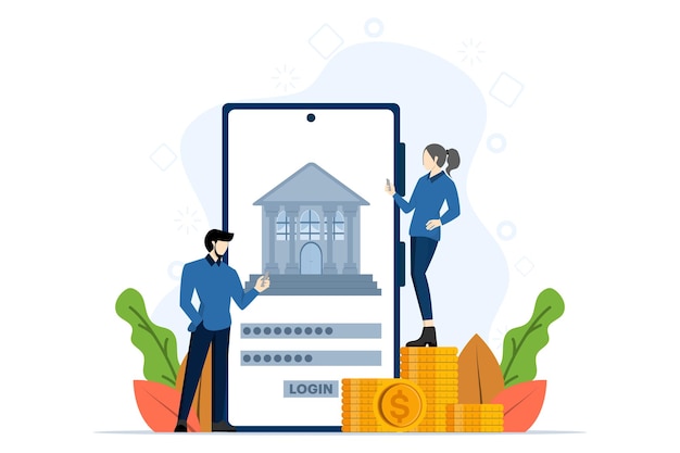 Ilustración vectorial sobre el concepto de banca por Internet o seguridad del acceso bancario a Internet