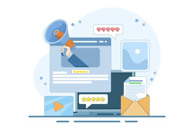 Vector ilustración vectorial sobre el concepto de blogger o la creación de blogs contenido o publicación de blogs comerciales