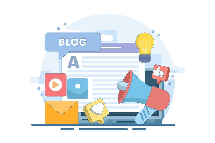 Vector ilustración vectorial sobre el concepto de blogueo o escritura creativa o gestión de contenidos