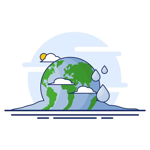 Ilustración vectorial sobre el concepto de calentamiento global con bola de fusión y termómetro