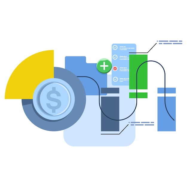 Ilustración vectorial sobre el concepto de ciencia de datos y grandes datos o análisis de datos
