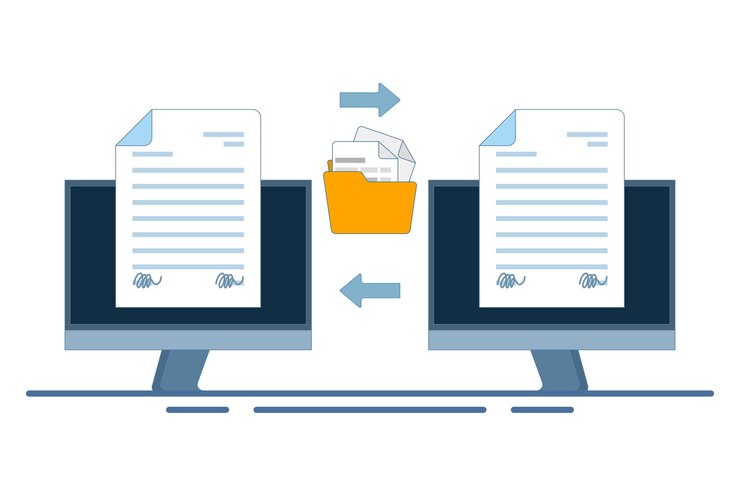 Vector ilustración vectorial sobre el concepto de colaboración de documentos o intercambio de archivos en línea