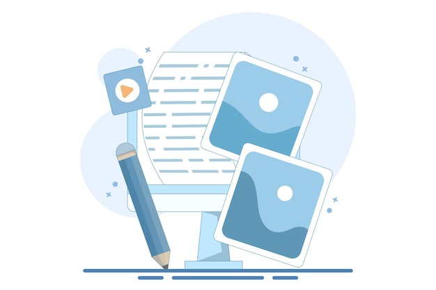 Ilustración vectorial sobre el concepto de contenido del blog con un post para la página web