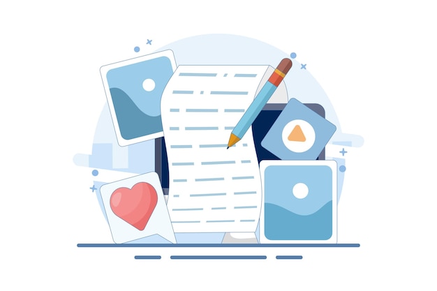 Ilustración vectorial sobre el concepto de contenido del blog con un post para la página web