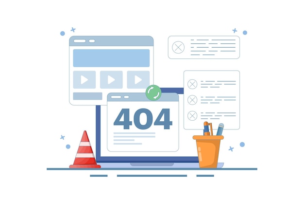 Ilustración vectorial sobre el concepto de corrección de errores 404 o error del sistema