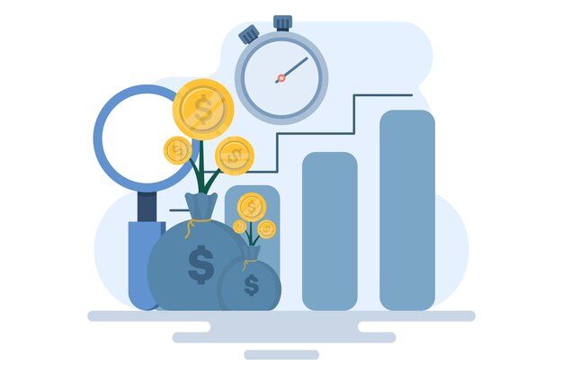 Ilustración vectorial sobre el concepto de crecimiento financiero o análisis de la inversión o el éxito financiero