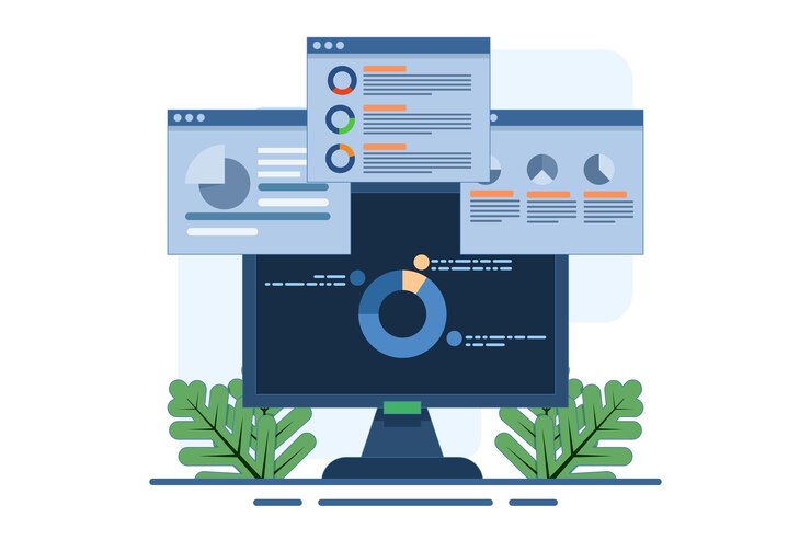 Vector ilustración vectorial sobre el concepto de datos e información mostrados en el tablero