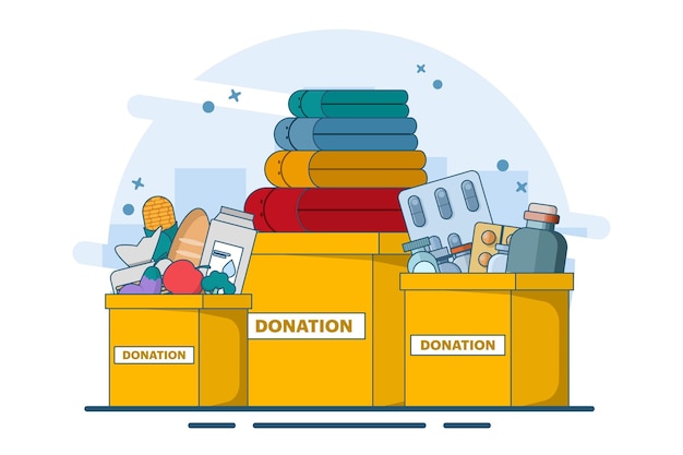 Ilustración vectorial sobre el concepto de donación y voluntariado