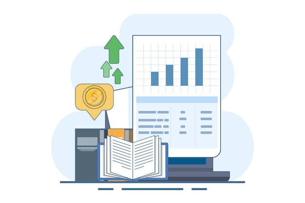 Ilustración vectorial sobre el concepto de educación en inversiones o educación financiera