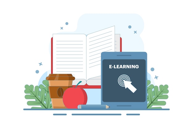 Ilustración vectorial sobre el concepto de educación en línea para adquirir conocimientos para lograr el éxito