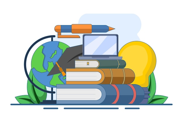 Ilustración vectorial sobre el concepto de educación en línea o aprendizaje a distancia