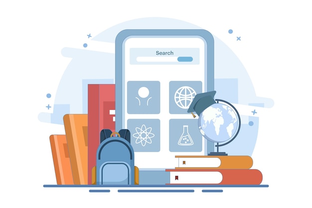 Ilustración vectorial sobre el concepto de educación en línea o educación a distancia universidad de aprendizaje electrónico