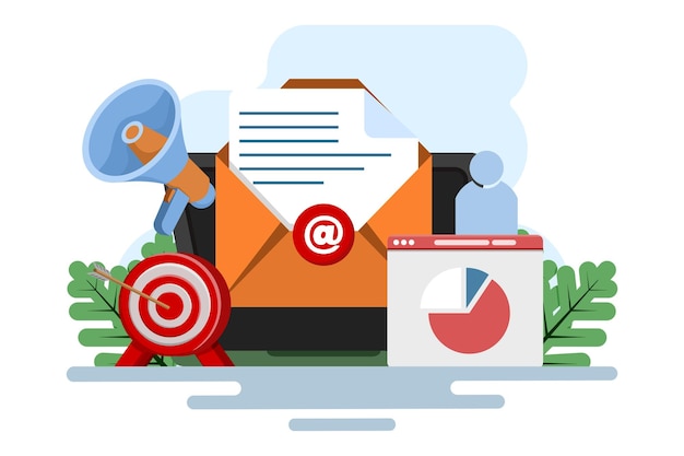 Ilustración vectorial sobre el concepto de email marketing o campaña de email marketing