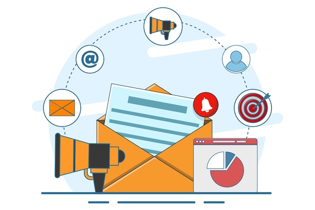 Ilustración vectorial sobre el concepto de email marketing o campaña de email marketing