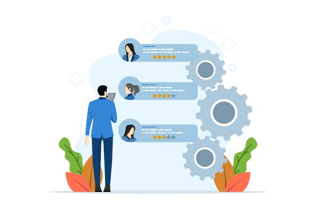 Ilustración vectorial sobre el concepto de empresarios que buscan recursos humanos