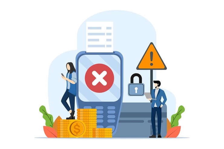 Vector ilustración vectorial sobre el concepto de error de pago o transacción de pago no en efectivo nfc cancelada