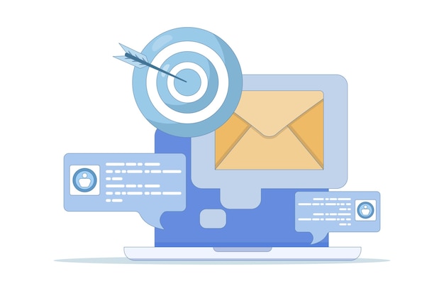 Ilustración vectorial sobre el concepto de estrategia de marketing por correo electrónico o campaña por correo electrónico