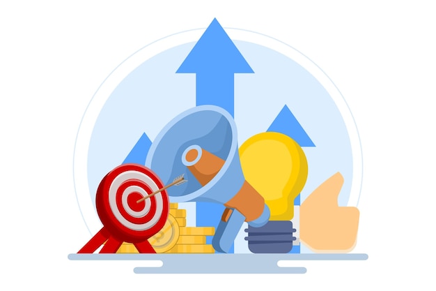 Ilustración vectorial sobre el concepto de estrategia de marketing en redes sociales o agencia de marketing digital