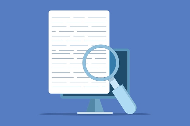 Ilustración vectorial sobre el concepto de experiencia de contenido revisión de la investigación de textos en línea en computadora
