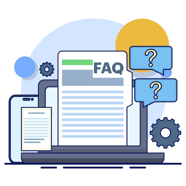 Ilustración vectorial sobre el concepto de FAQ o preguntas frecuentes o centro de apoyo en línea
