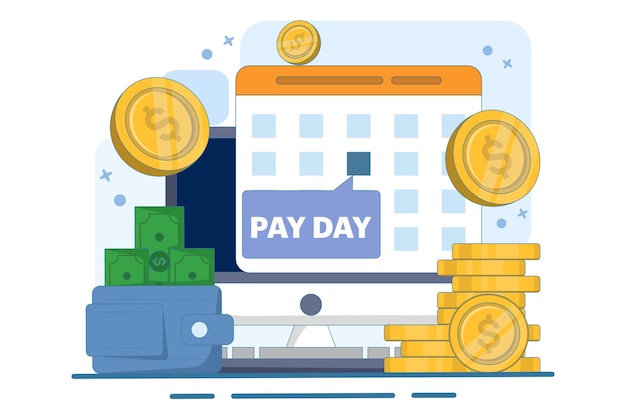 Ilustración vectorial sobre el concepto de fecha de pago o día de pago o pago de salario