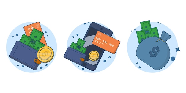 Ilustración vectorial sobre el concepto financiero con ahorro de efectivo y tarjeta de débito o ahorros