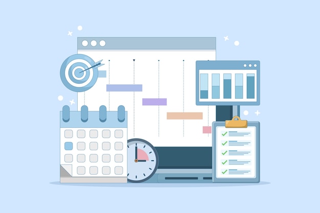 Ilustración vectorial sobre el concepto de gestión de proyectos o la planificación del desarrollo de software