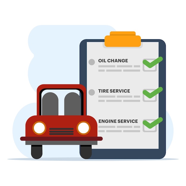 Ilustración vectorial sobre el concepto de icono de lista de control de mantenimiento de automóviles