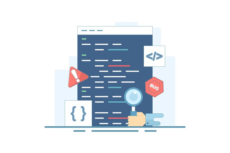 Vector ilustración vectorial sobre el concepto de informe de errores o la búsqueda de errores en el programa de software