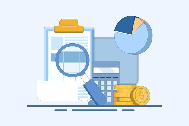 Ilustración vectorial sobre el concepto de informe de ganancias y pérdidas empresariales o el análisis de datos empresariales