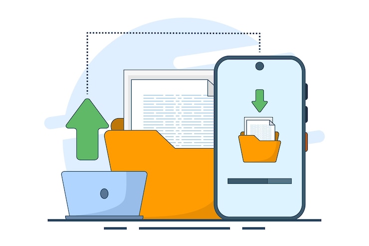 Vector ilustración vectorial sobre el concepto de intercambio de archivos o transferencia de datos o transferencia de documentación