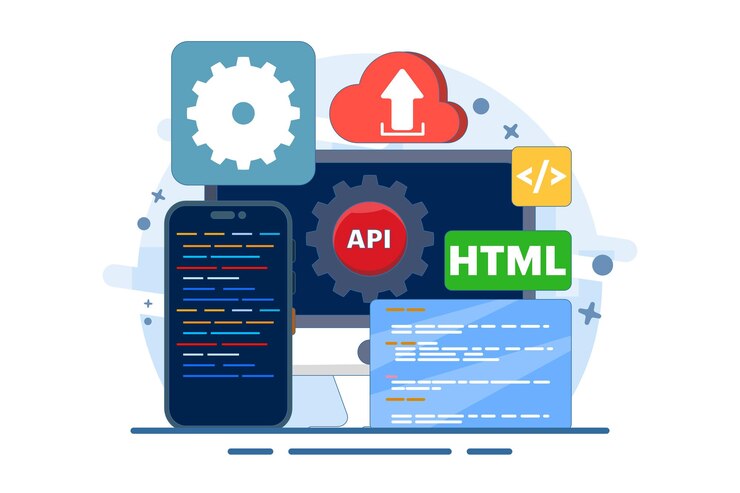 Vector ilustración vectorial sobre el concepto de interfaz de programación de aplicaciones o api