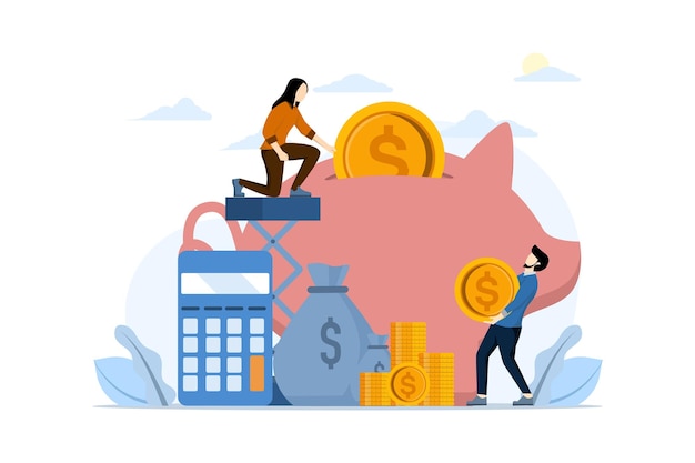 Ilustración vectorial sobre el concepto de inversión con carácter que analiza la inversión
