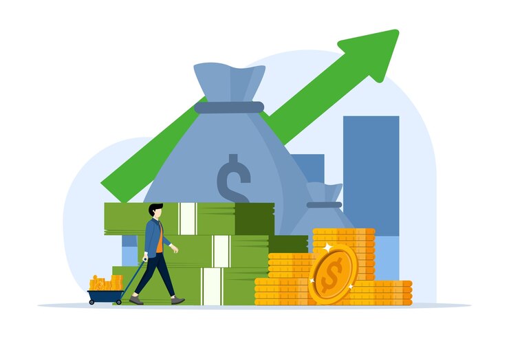 Vector ilustración vectorial sobre el concepto de inversión con caracteres que analizan la inversión