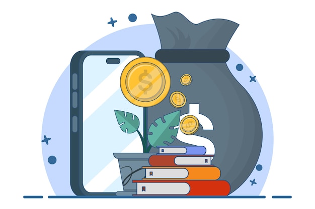 Ilustración vectorial sobre el concepto de inversión con Invertir dinero en plataformas digitales