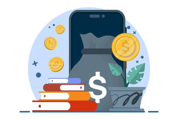 Ilustración vectorial sobre el concepto de inversión con Invertir dinero en plataformas digitales