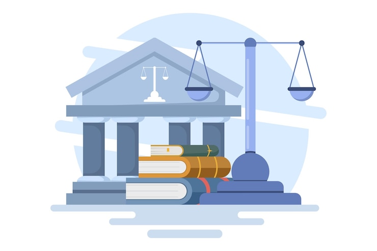 Vector ilustración vectorial sobre el concepto de ley y justicia o bufete de abogados y servicios legales