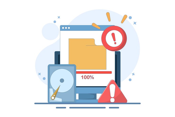 Vector ilustración vectorial sobre el concepto de memoria completa o espacio de almacenamiento de archivos completo