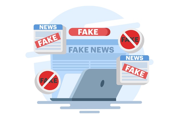 Ilustración vectorial sobre el concepto de noticias falsas o información falsa en las noticias en línea