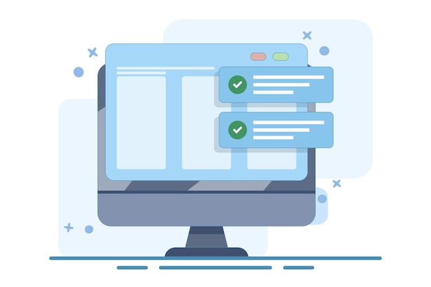 Ilustración vectorial sobre el concepto de notificación de éxito del sitio web con marca de comprobación
