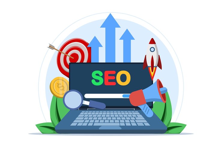 Vector ilustración vectorial sobre el concepto de optimización de motores de búsqueda o crecimiento de seo