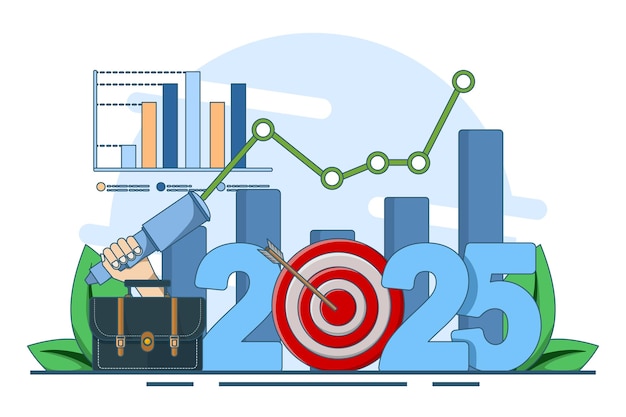 Ilustración vectorial sobre el concepto de perspectivas comerciales para 2025 o la estimación o el plan futuro