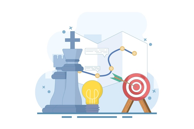Ilustración vectorial sobre el concepto de plan estratégico de la campaña objetivo de Dartboard con ajedrez