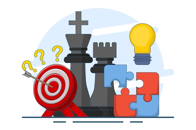 Ilustración vectorial sobre el concepto de planificación estratégica empresarial en la estrategia de piezas de ajedrez