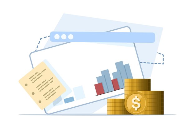 Ilustración vectorial sobre el concepto de planificación financiera, análisis de inversiones y análisis de datos