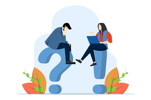 Ilustración vectorial sobre el concepto de pregunta y respuesta o discusión para resolver problemas.