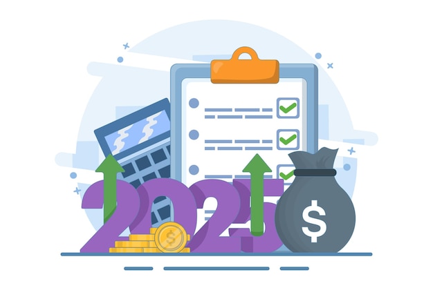 Ilustración vectorial sobre el concepto de presupuesto para 2025 con planificación financiera empresarial