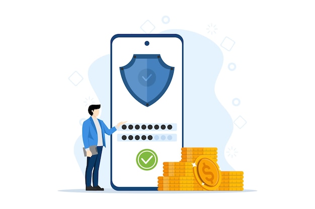 ilustración vectorial sobre el concepto de protección de datos personales y proceso de inicio de sesión seguro