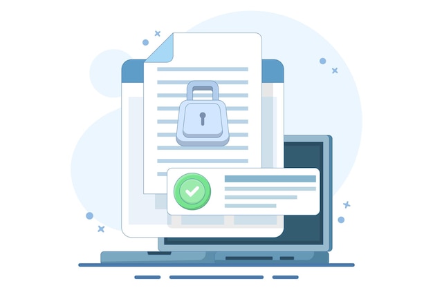 Ilustración vectorial sobre el concepto de protección de la privacidad de los documentos o la seguridad de los datos informáticos